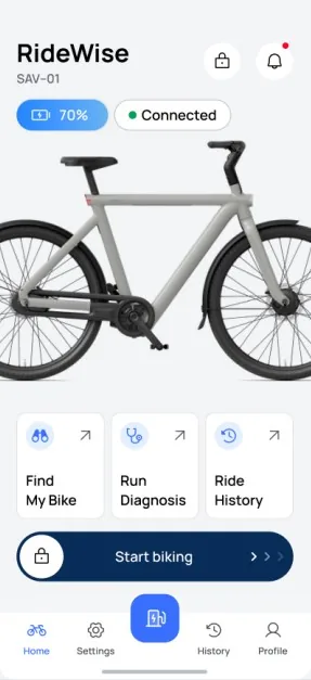 Mockup of the home screen for the ebike design