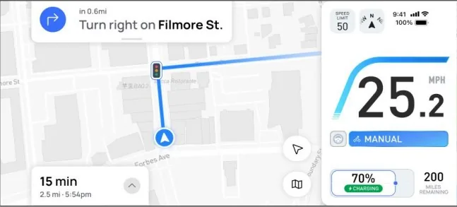 A mockup of the app screen with navigation and automode deactivated