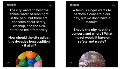 Game problem cards